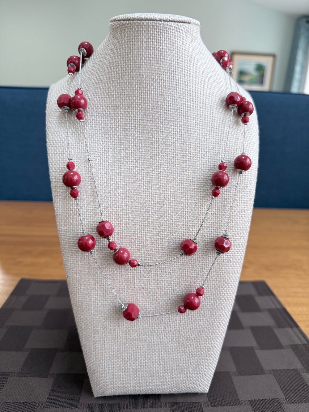 Elegant Red Beaded Layered Necklace - 30.5” plus 4”
